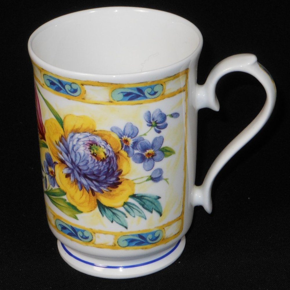 Vintage Elegance colorful floral fine bone china coffee mug